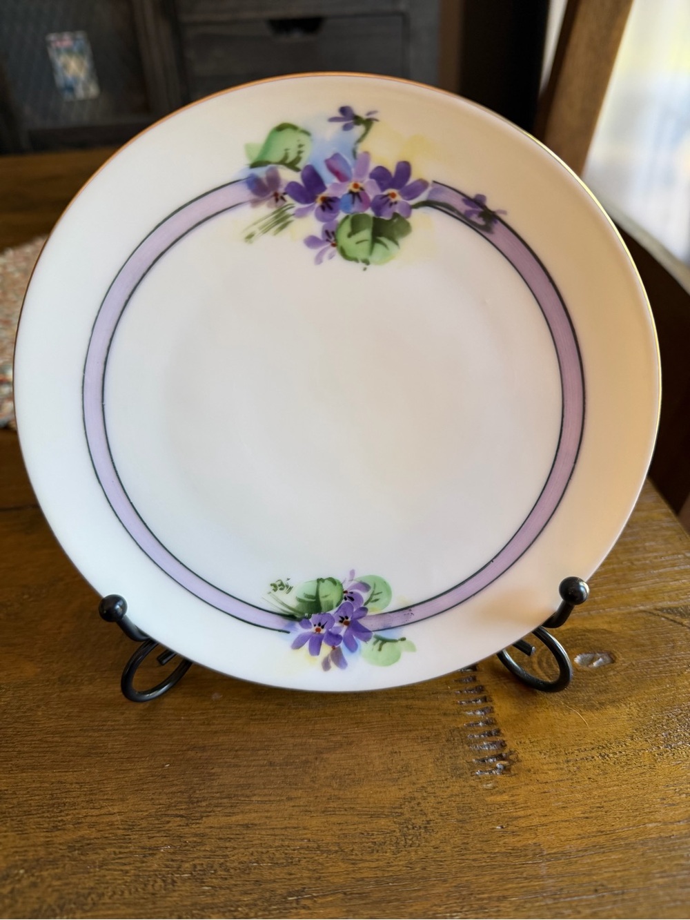 Antique Stouffer Studio Hand Painted Porcelain Plate - Purple Violets - Bavaria